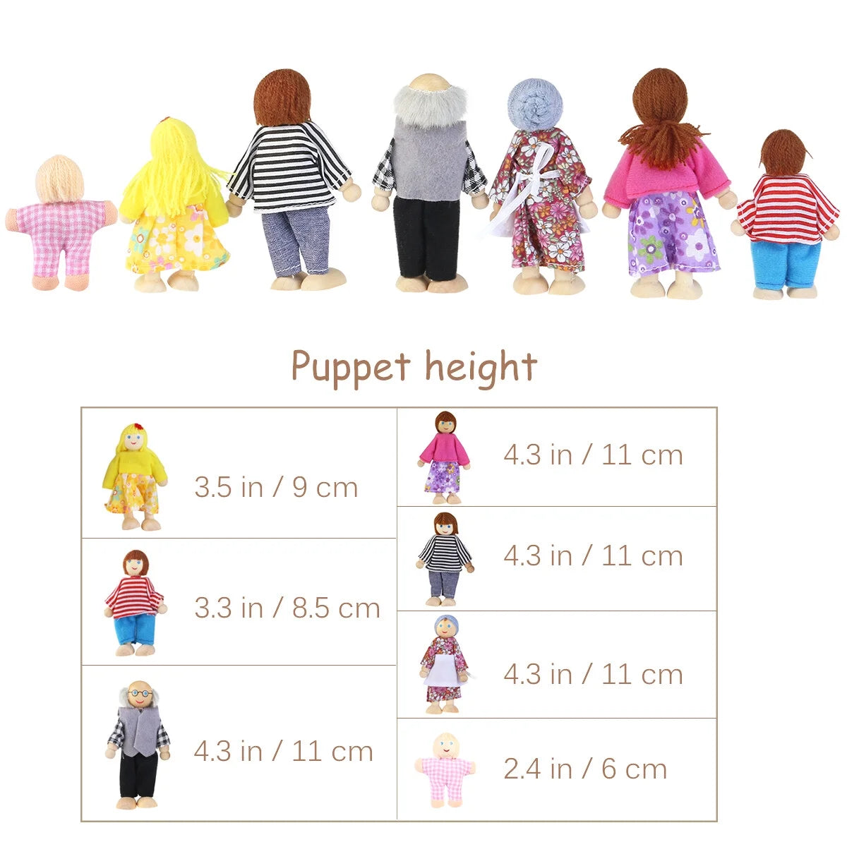 Wooden Dolls Playset Set of 7 People W2160
