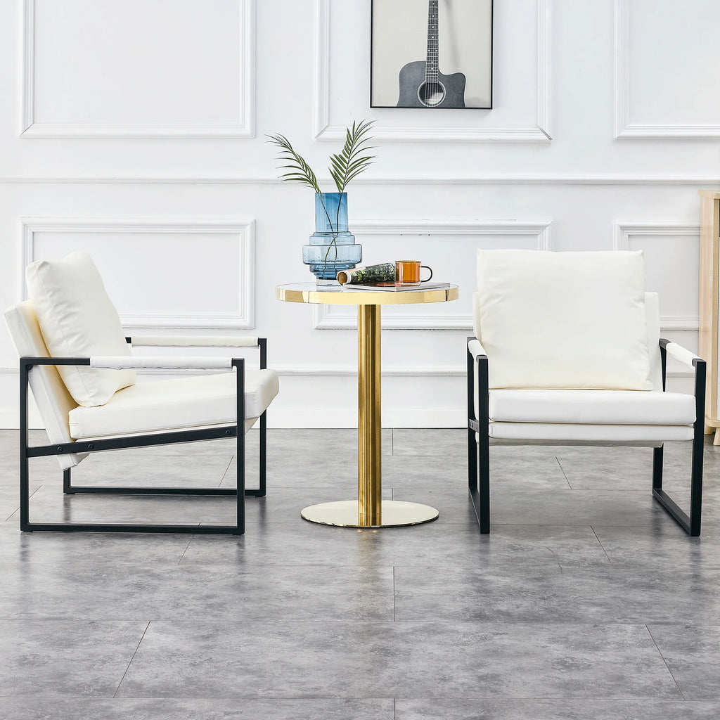 White PU Leather Upholstered Armchair with Metal Frame S15188