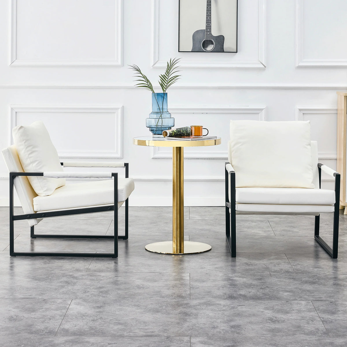 White PU Leather Upholstered Armchair with Metal Frame S15188