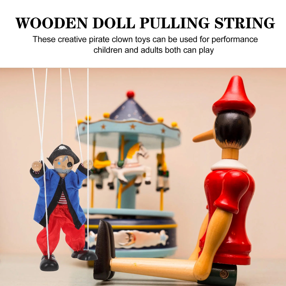 Wooden Pirate Marionette Interactive Toy Puppet V4764