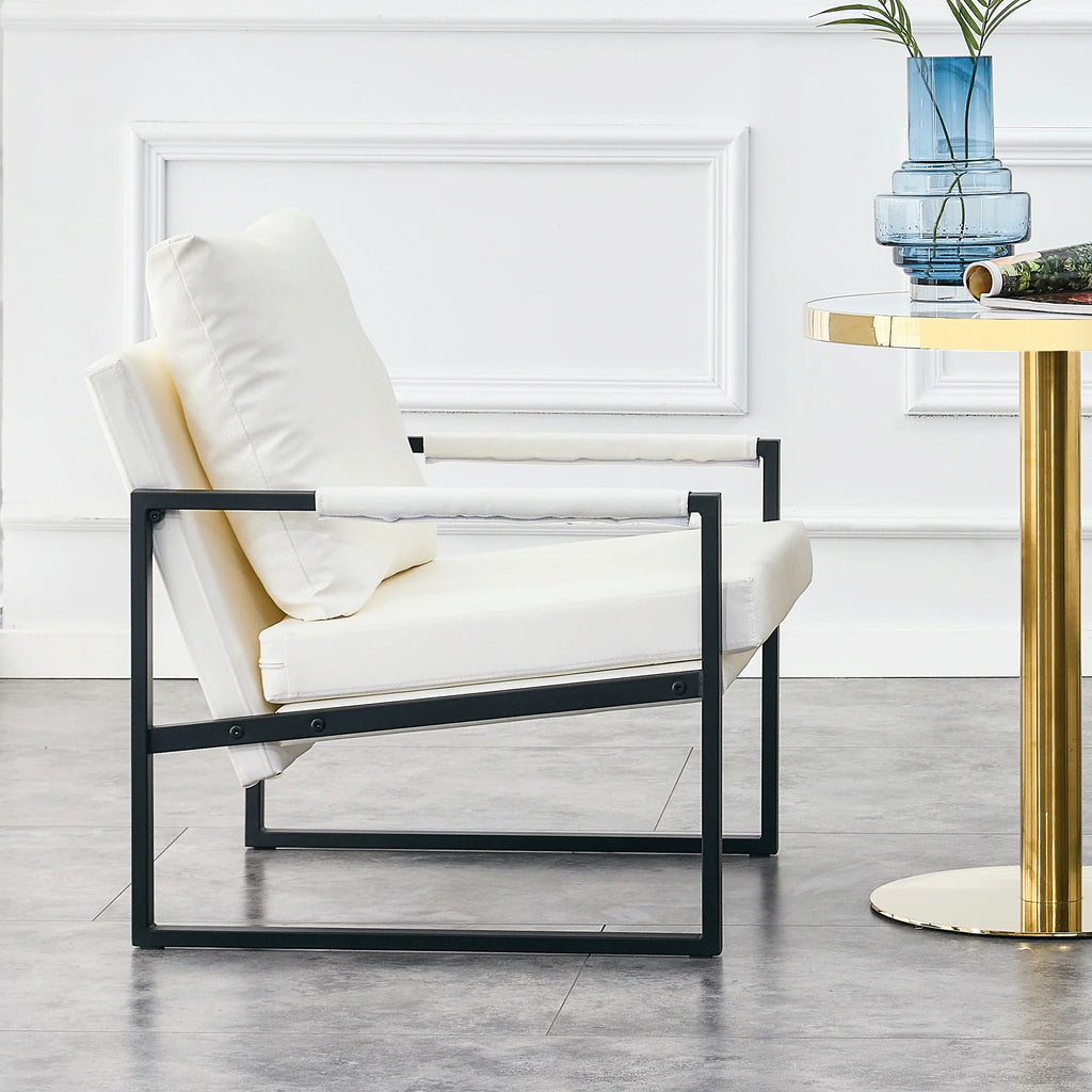 White PU Leather Upholstered Armchair with Metal Frame S15188