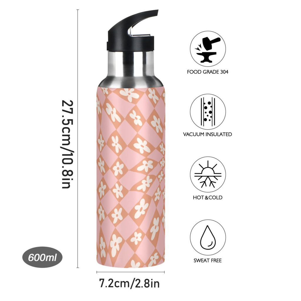 Pink-orange Lattice Flower Stainless Steel Insulated Vacuum Flask U136840