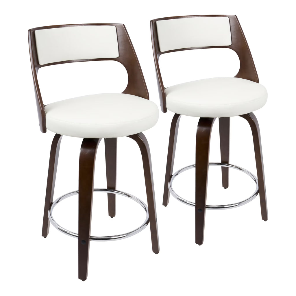 Cherry and White Faux Leather Swivel Counter Stool, Set of 2 J202947