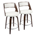 Cherry and White Faux Leather Swivel Counter Stool, Set of 2 J202947