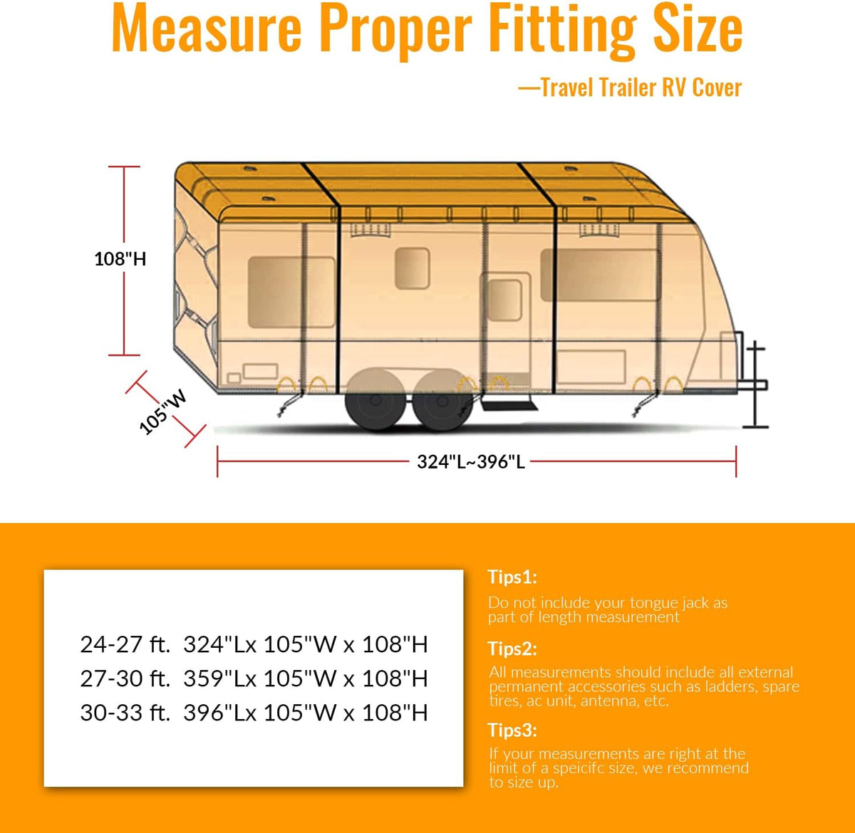 5 Layers Waterproof Travel Trailer RV Cover with 2 Windproof Straps Q6989