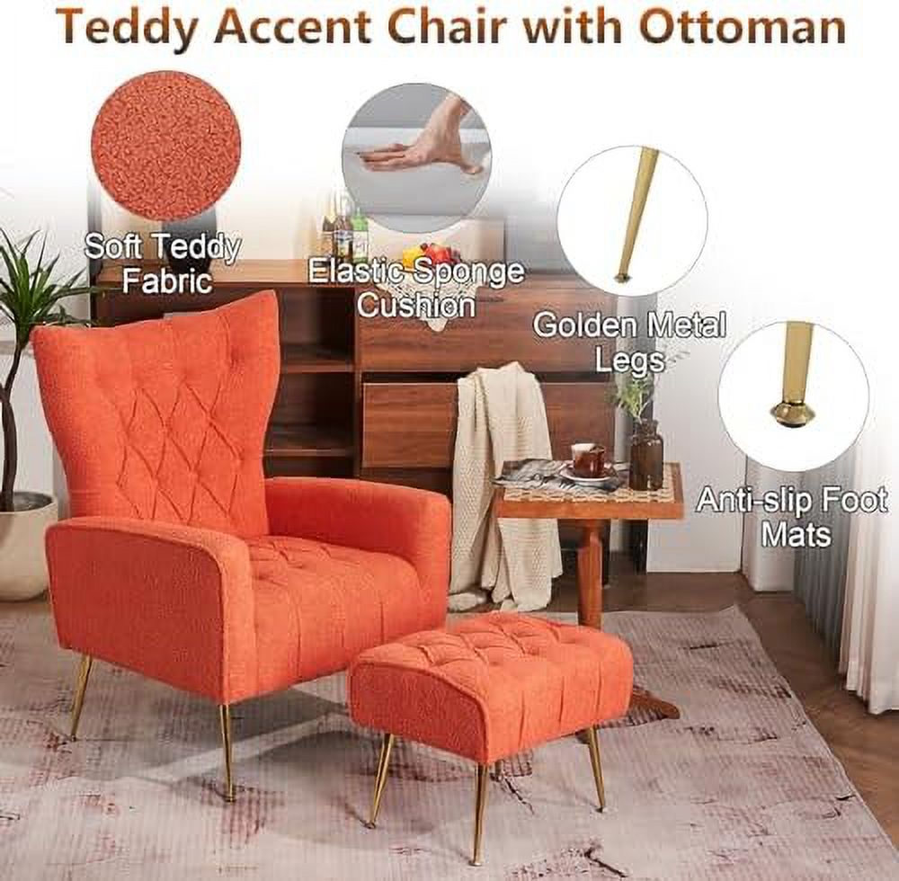Velvet Accent Chair with Ottoman Button Tufted Armchair N91176