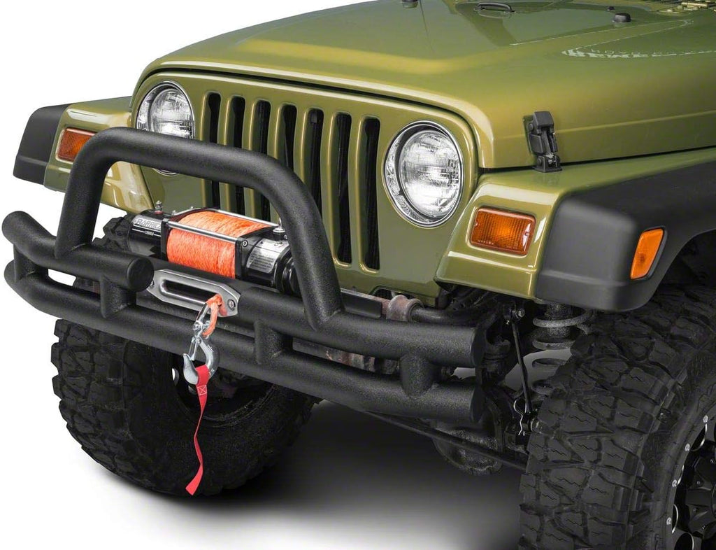 Textured Black Tubular Front Bumper with Winch Cutout Q436
