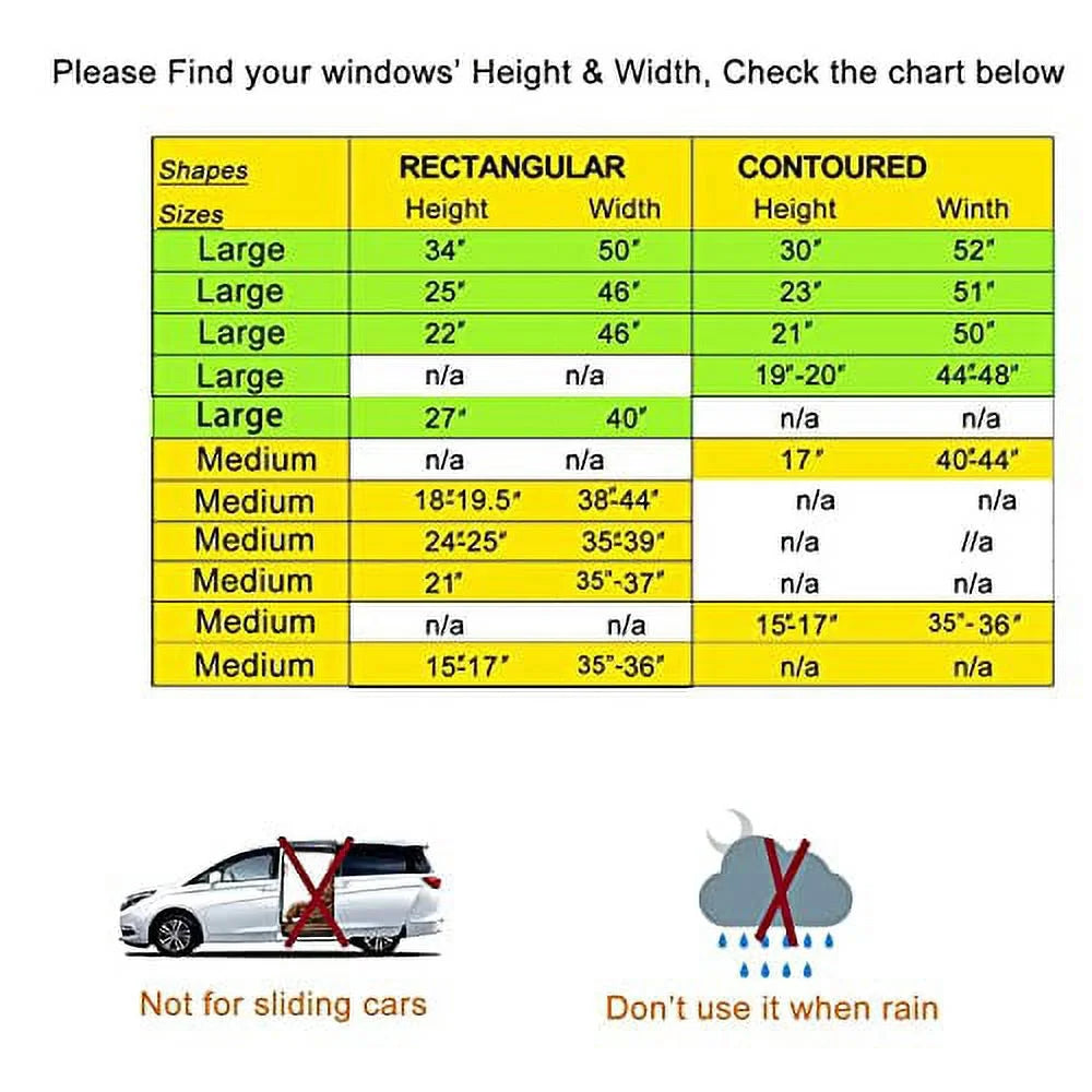 2Pack Large Size 42" to 53" Car Window Sunshades with Breathable Mesh Side Window Screen E80743