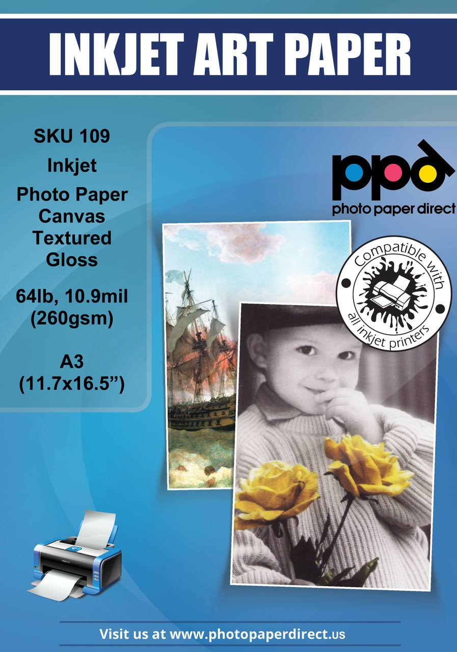 Textured Gloss Inkjet Photo Paper Canvas 64lb. 10.9mil 260Gsm A3 J5445