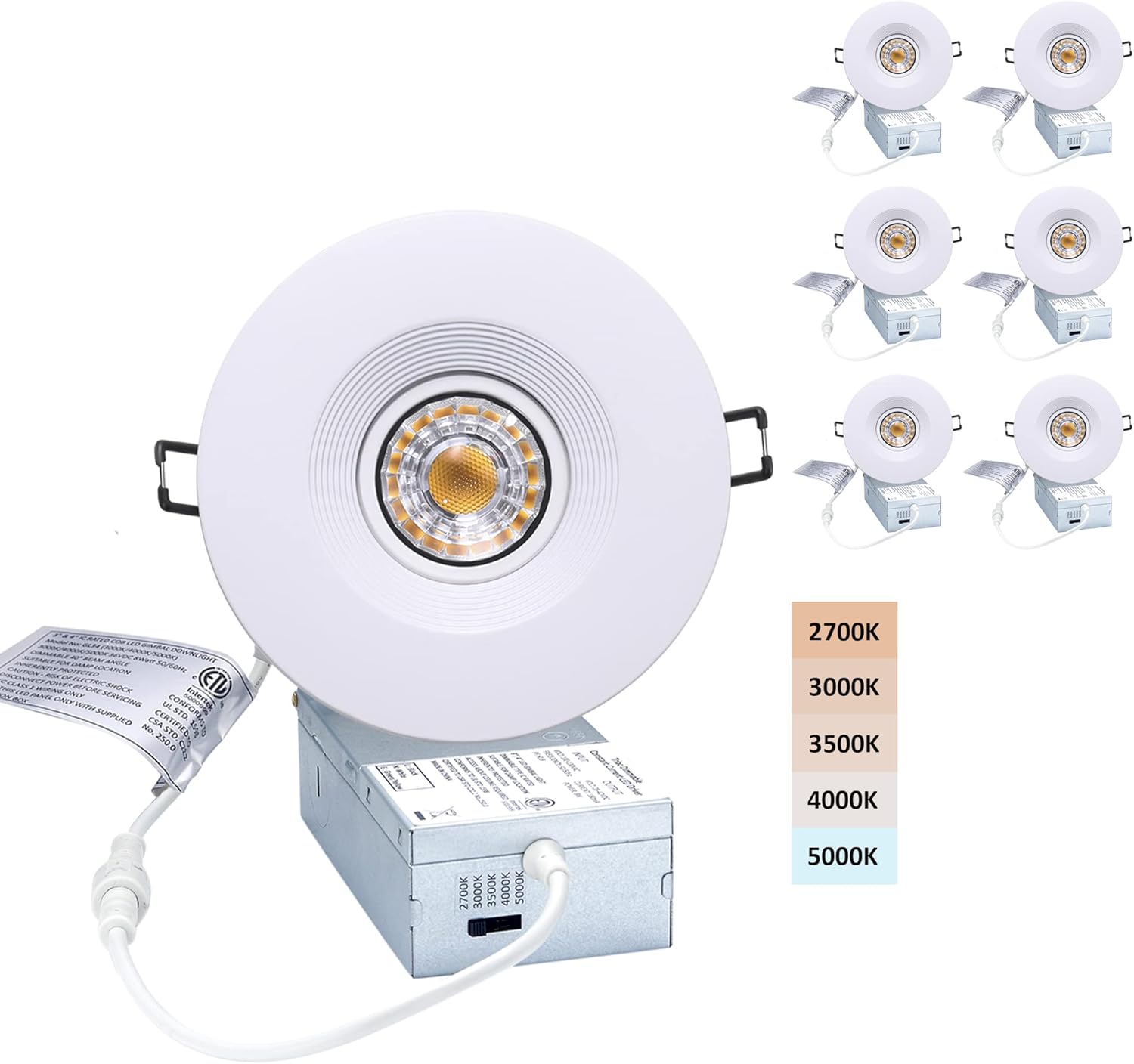 6 Pack Dimmable Recessed Gimbal Downlight with Junction Box H844834