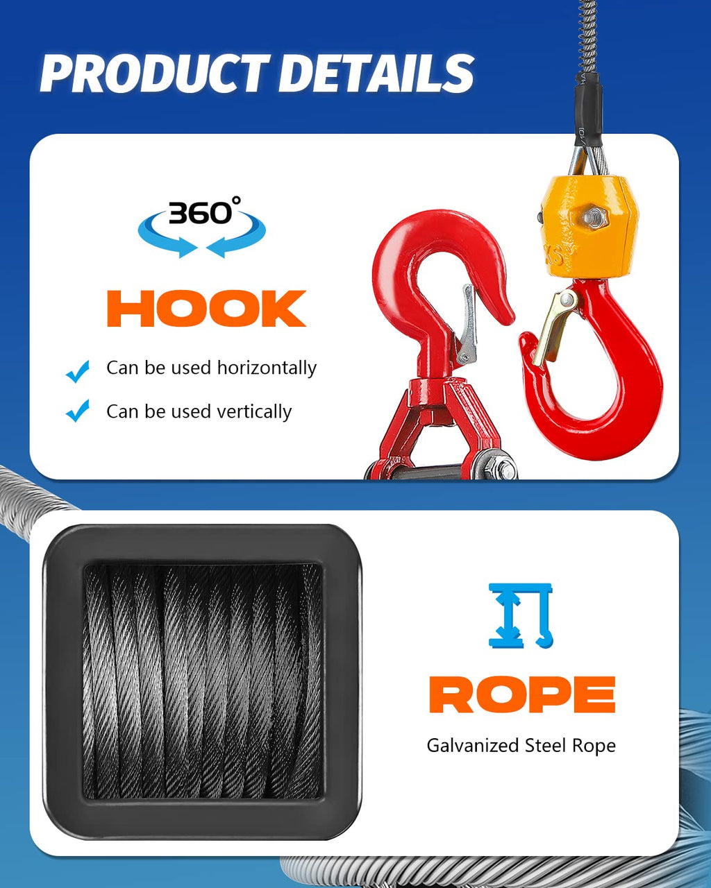 3 in 1 Electric Hoist Winch 220lb, 16ft/min, 82ft Portable Power Electric Lift with Sling Strap H770537