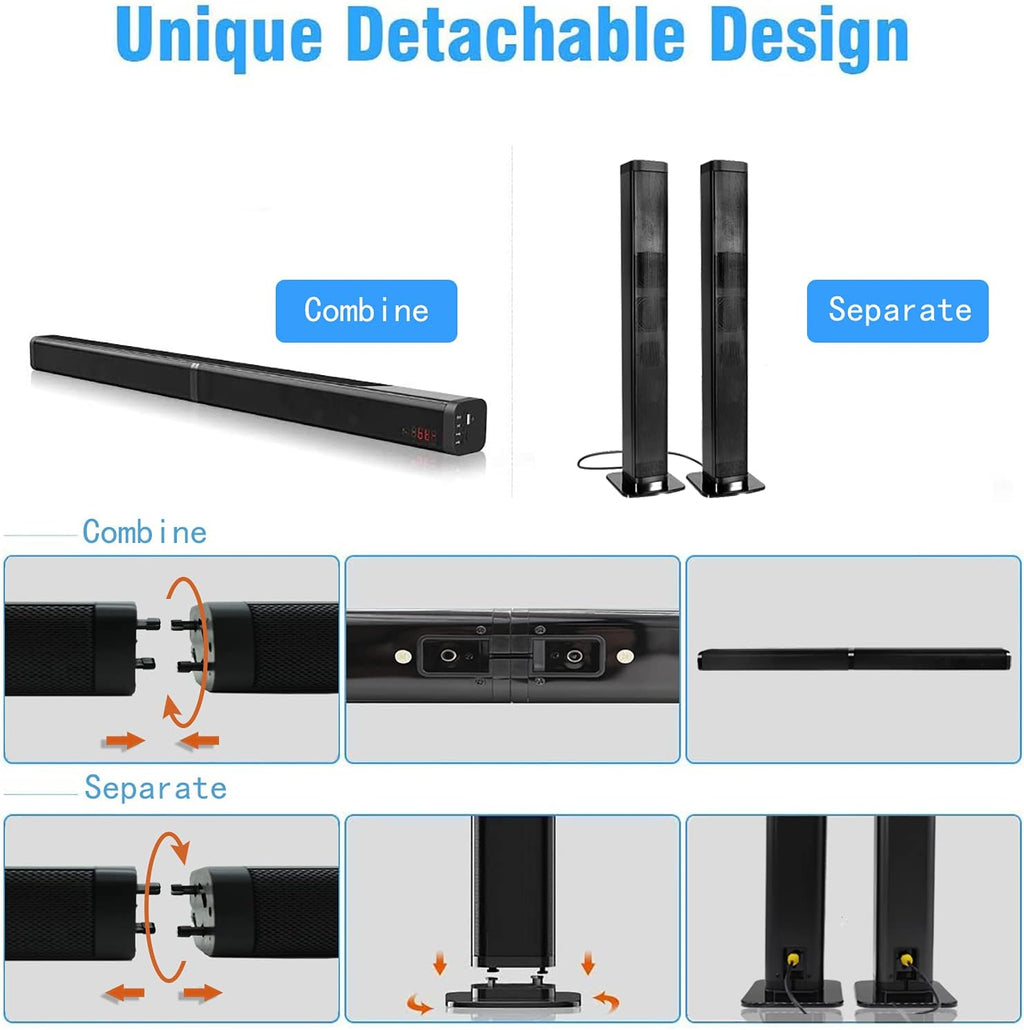 2 in 1 Home Theater Surround Sound System Soundbar Speaker with 4 Driver Speakers, Wall Mountable, Pack of 2 E967