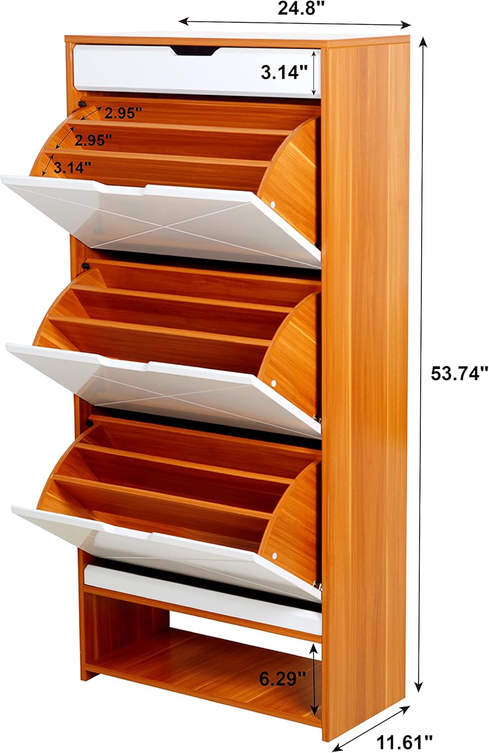 Shoe Storage Cabinet Wood with Doors and Shelves, 4 Fold Out Drawers Z482