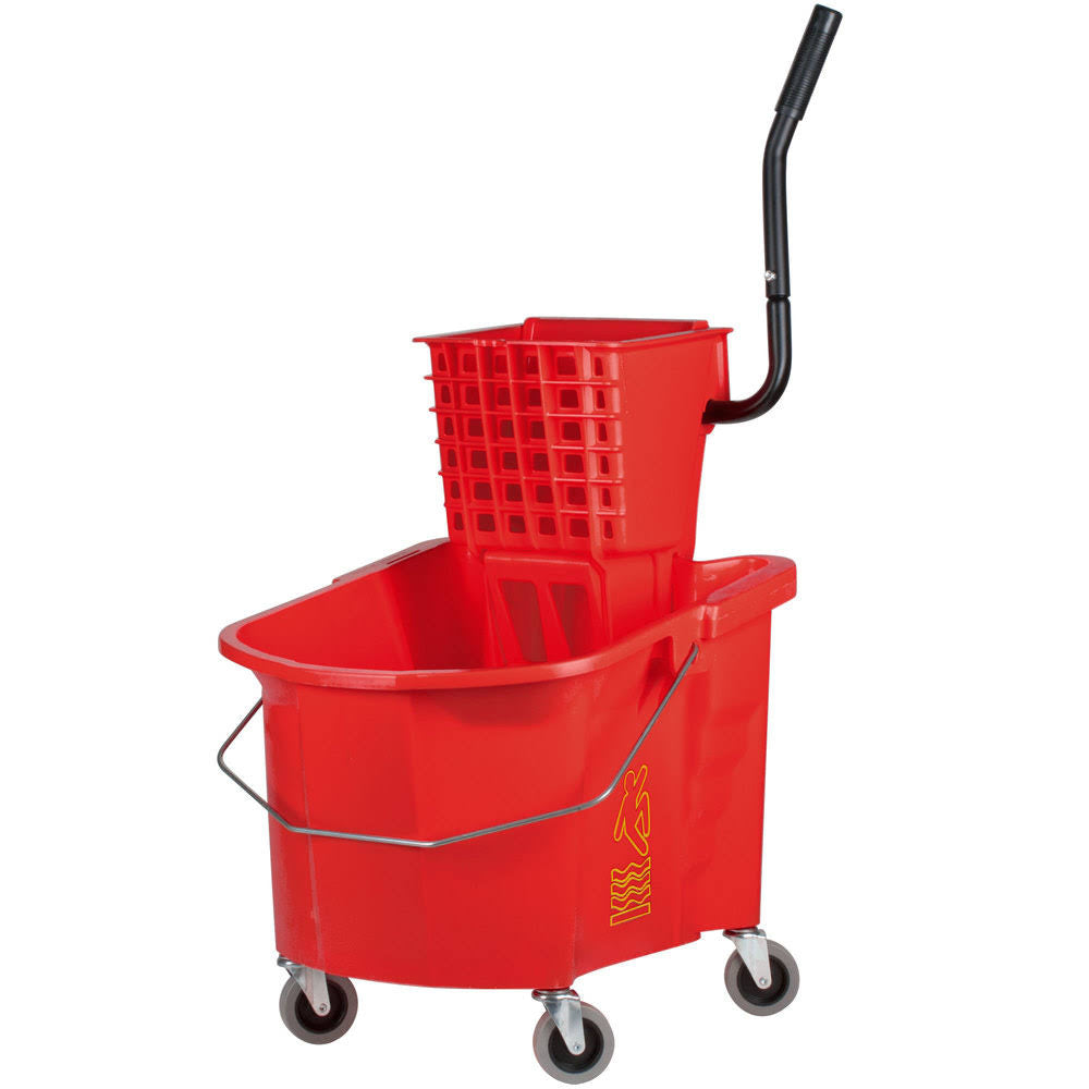 Red Splash Guard Mop Bucket with Side-Press Wringer Y202