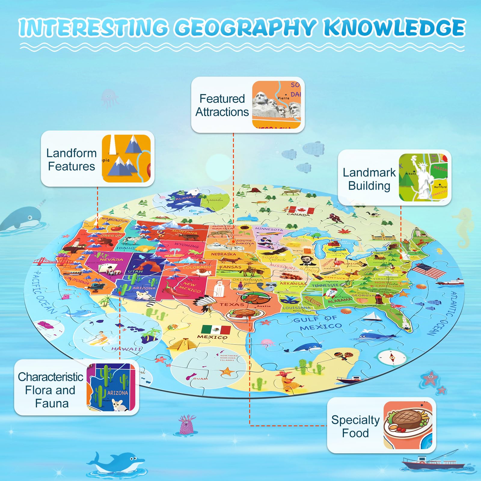 70 Pieces USA Map Floor Jigsaw Puzzle T589