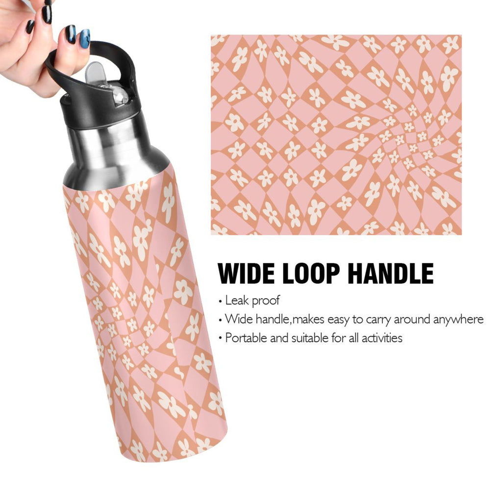 Pink-orange Lattice Flower Stainless Steel Insulated Vacuum Flask U136840