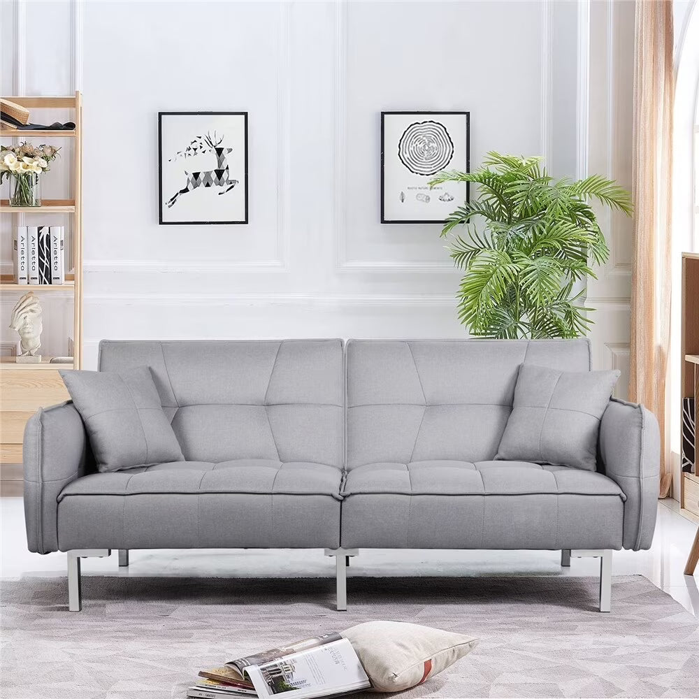 Light Gray Futon Sofa Bed with Adjustable Backrest C49490