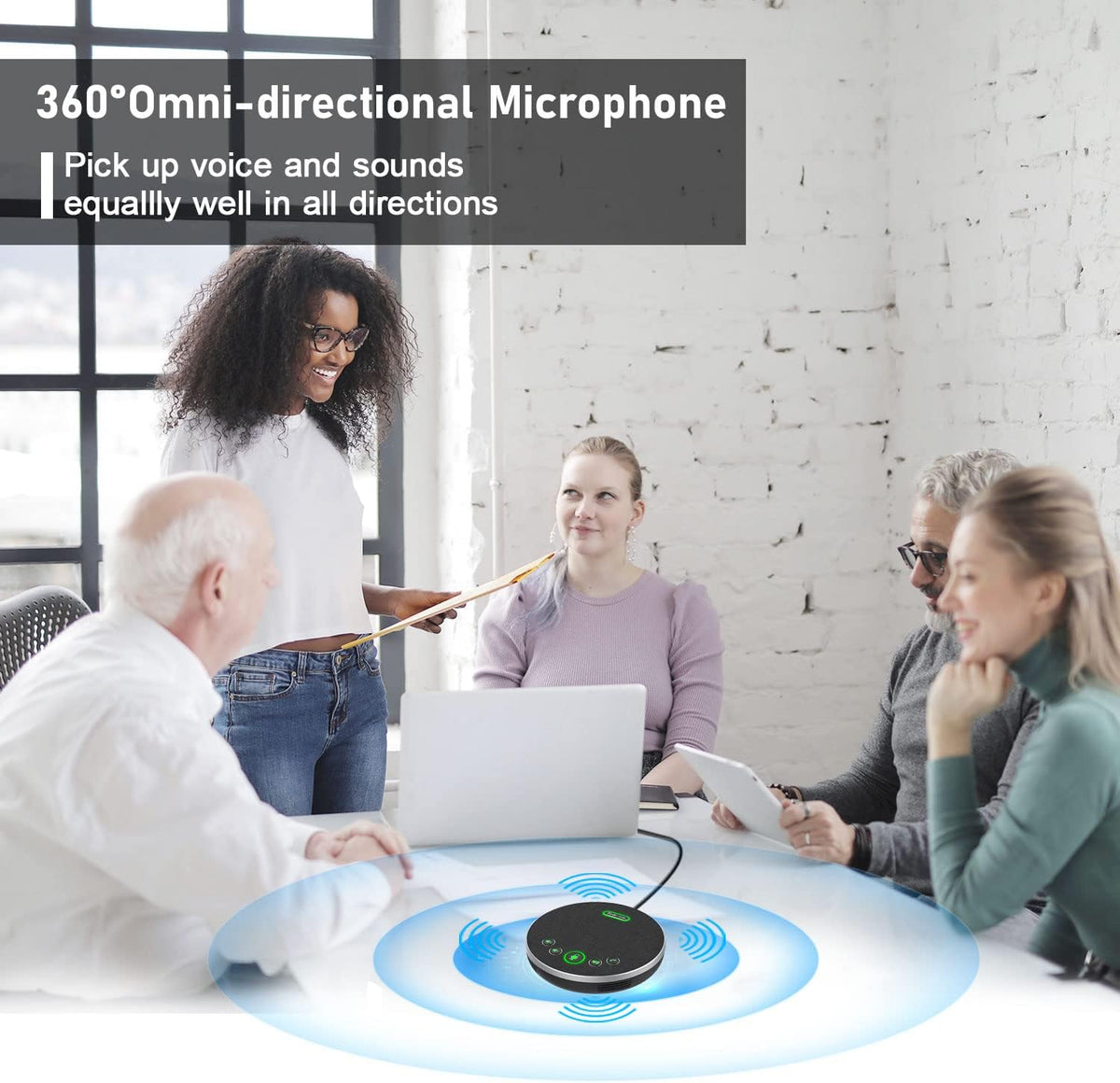 USB Speakerphone Conference Microphone with 4 AI Microphones Noise Cancellation A739