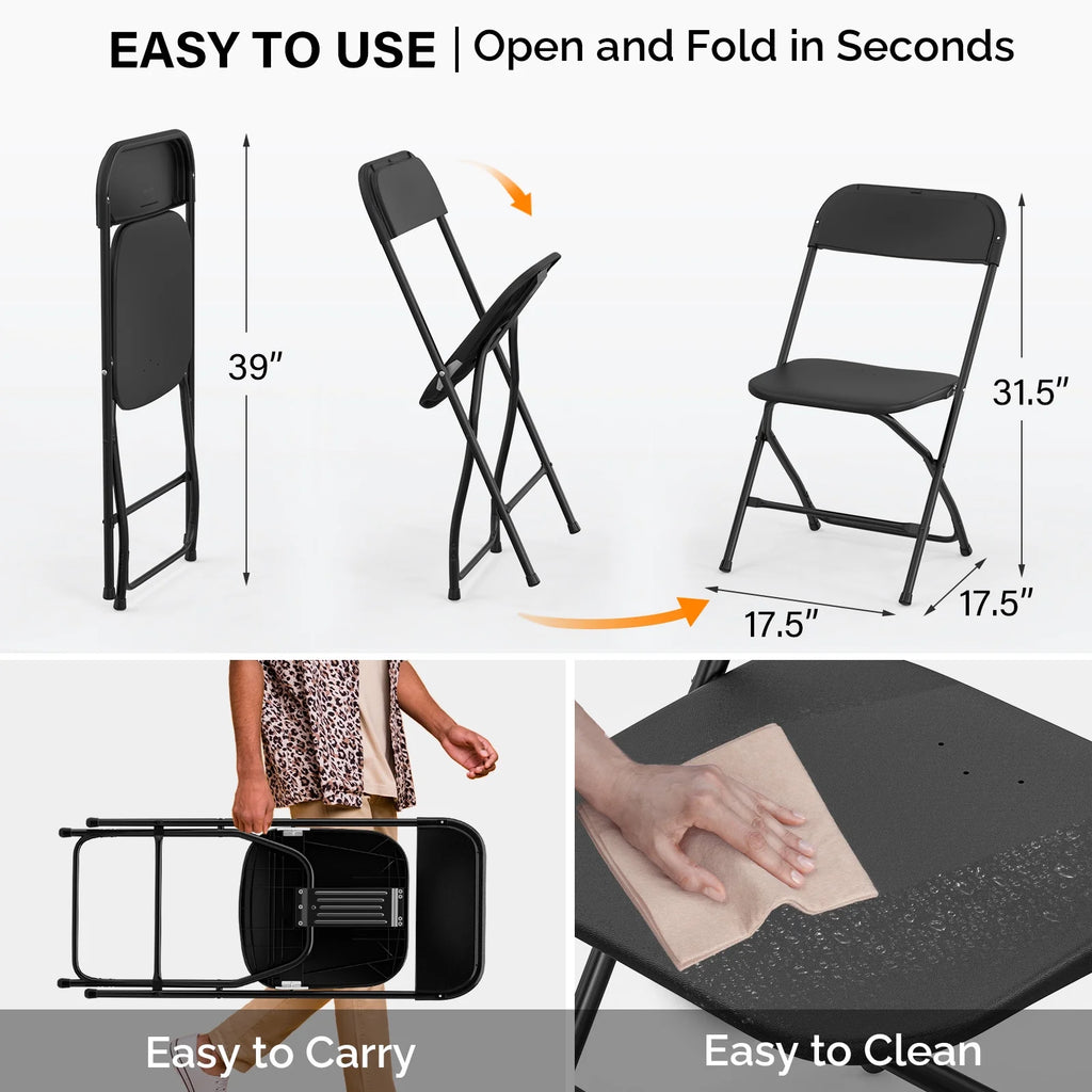 Black Plastic Folding Chair with Steel Frame Y20771