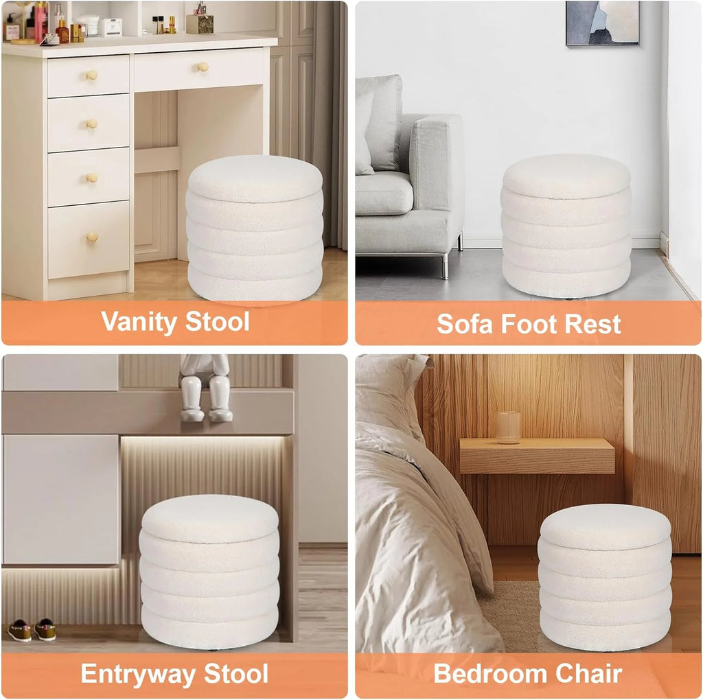 White Round Upholstered Ottoman O109128