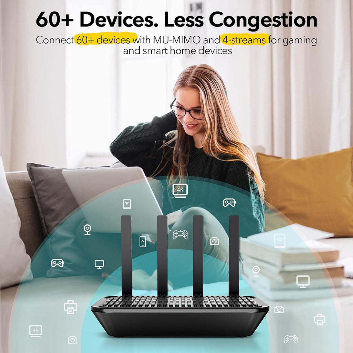 AC2100 Dual-Band WiFi Router, 2033 Mbps, MU-MIMO, 4 Gigabit LAN Ports, Pack of 2 B104
