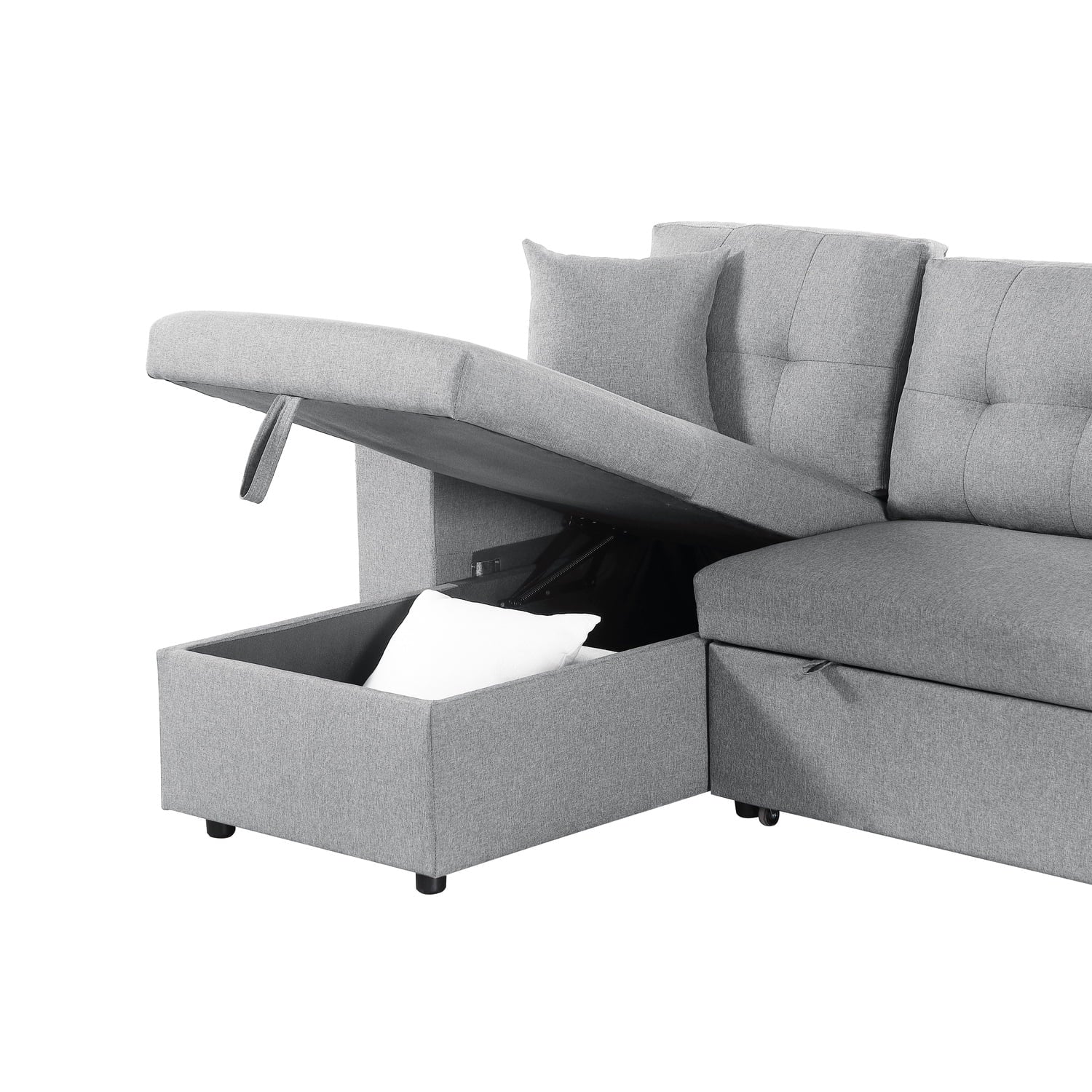 95" Wide Reversible Fabric Sofa Bed Chaise Ottoman Light Gray C323