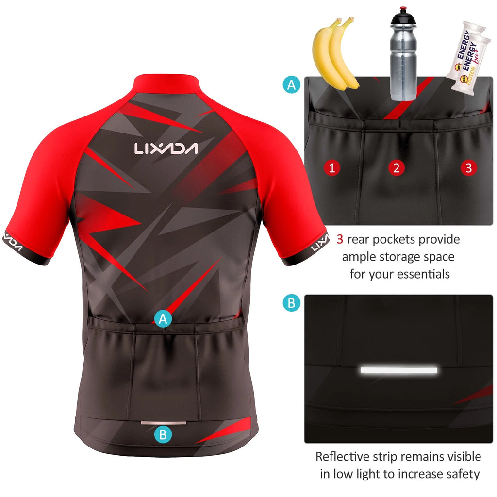 Men Cycling Jersey Short Sleeve Bike Shirt and Padded Shorts Bicycle Clothing Suit O24670