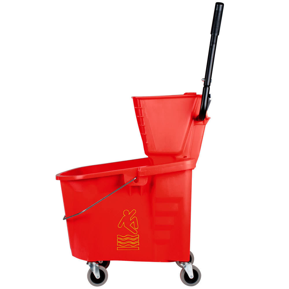 Red Splash Guard Mop Bucket with Side-Press Wringer Y202