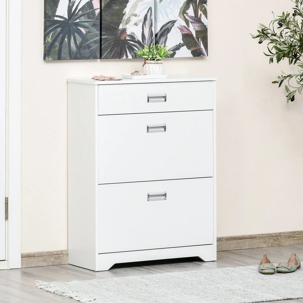 White 3-Drawer Shoe Cabinet with 2 Flip Doors B17548