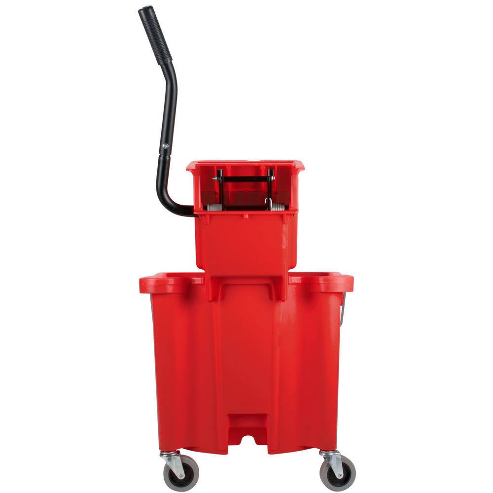 Red Splash Guard Mop Bucket with Side-Press Wringer Y202