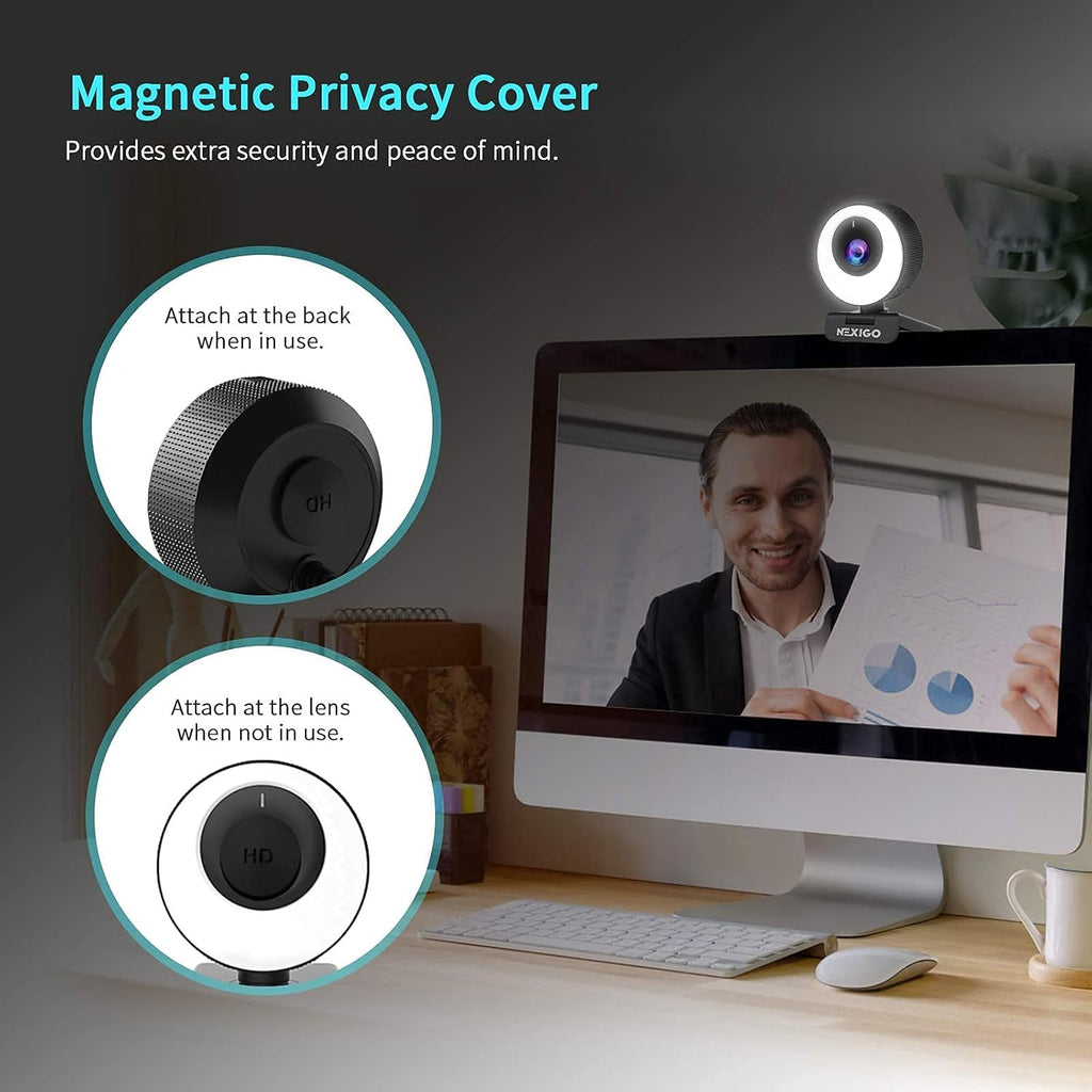 1080P FHD ePTZ Webcam with Ring Light and Privacy Cover R76765