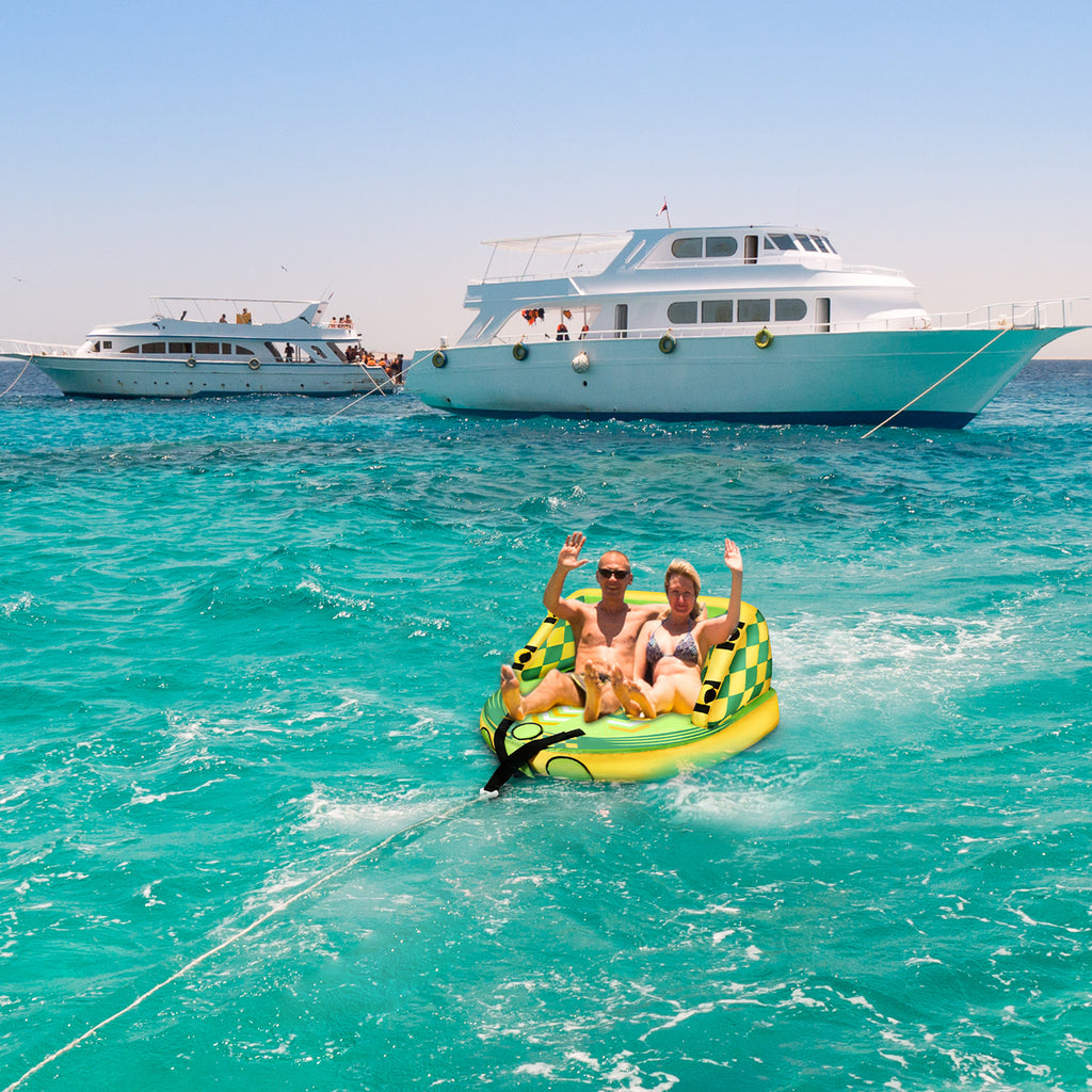 Green Inflatable Towable Tube with Foam Seats & Handles B730670