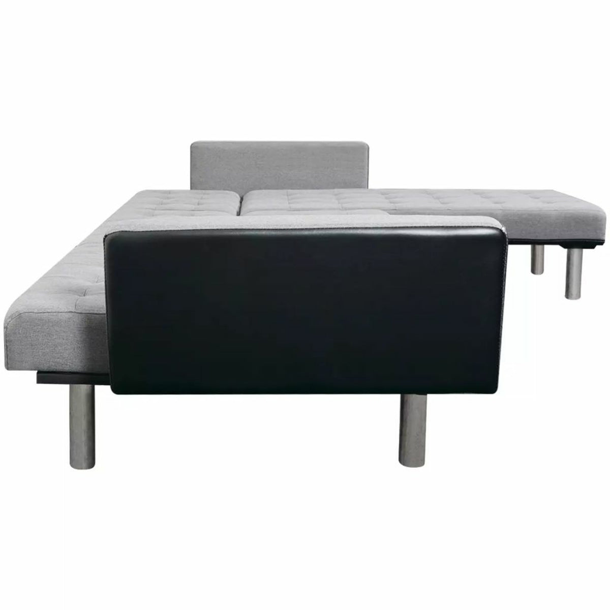 L-shaped Sofa Bed Fabric Black and Gray Q652