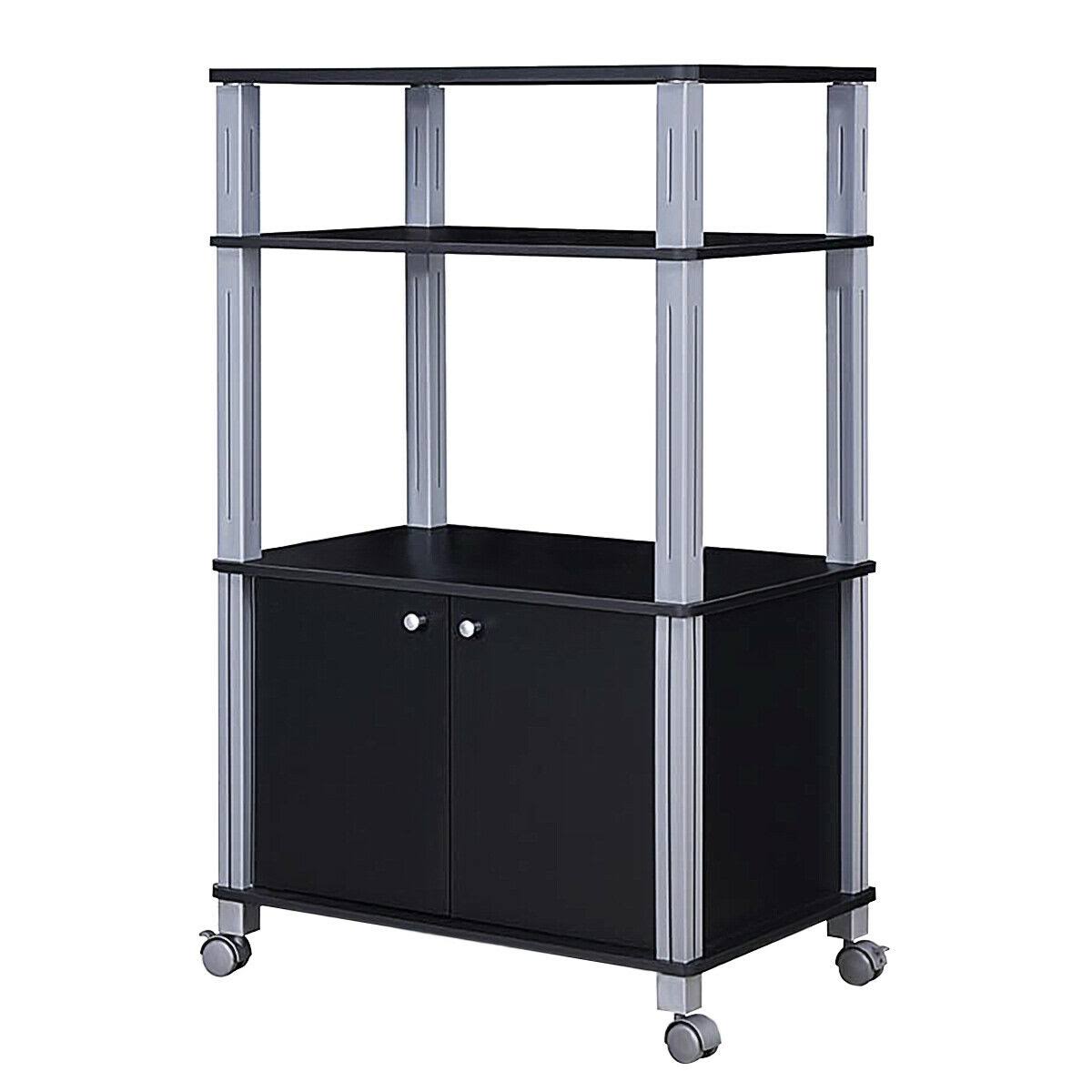 3-Tier Microwave Stand Cabinet with Rolling Wheel Black J296