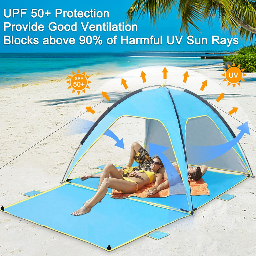 Beach Tent Canopy Sun Shelter UPF 50+ UV Protection, Portable Beach Shade Fit 3-4 Person, Lightweight, Breathable, Collapsible H3131
