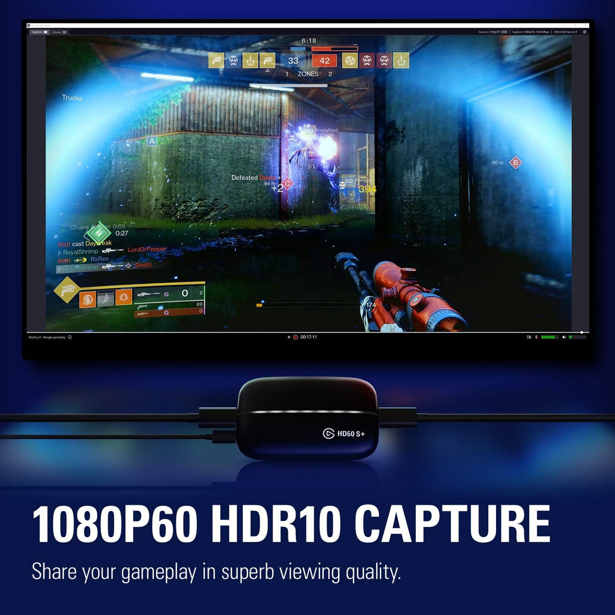 HD60 S+ Capture Card 1080p60 HDR10 Capture 4K60 HDR10 O64268