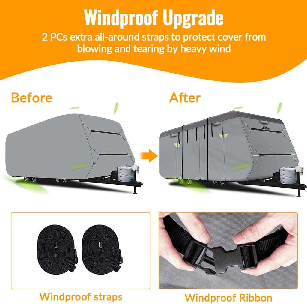 5 Layers Waterproof Travel Trailer RV Cover with 2 Windproof Straps Q6989