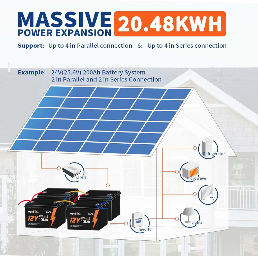 12V 100Ah LiFePO4 Battery with Self-Heating, 100A BMS H64339