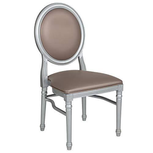 2 Pk. King Louis Chair with Taupe Vinyl Back and Seat and Silver Frame J9908