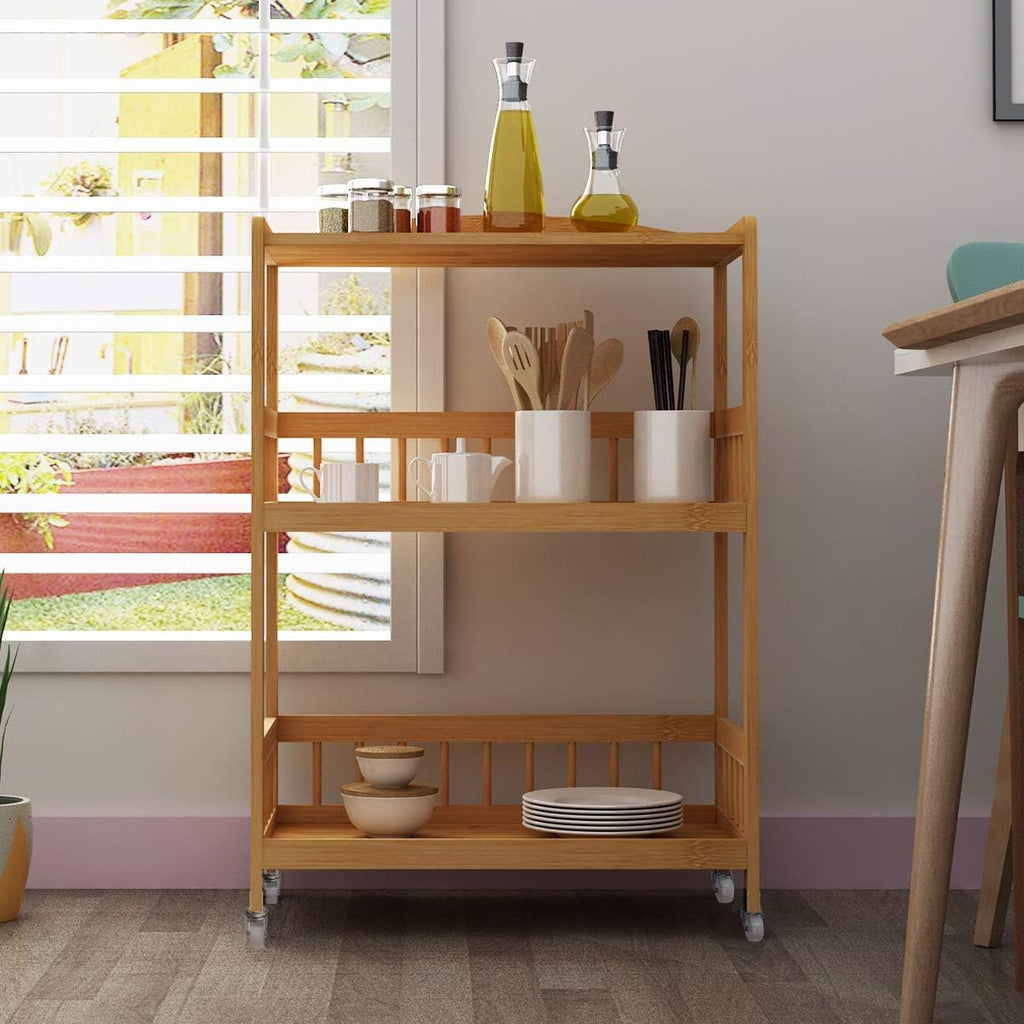 3-Tier Bamboo Storage Utility Cart on Wheels Z5615