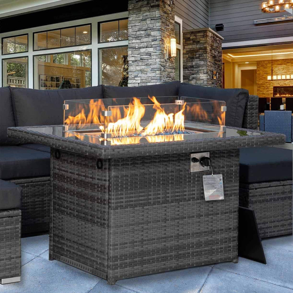 55,000 BTU Stainless Steel Propane Fire Pit Table with Wind Glass & Cover H762430