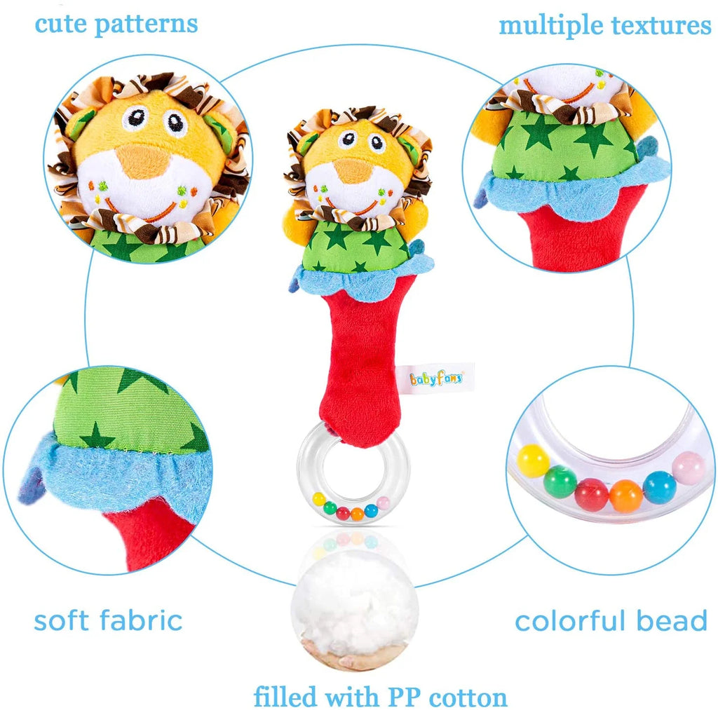 6 Pcs Baby Wrist Rattle & Foot Finder Socks Soft Plush Animal Doll B64279