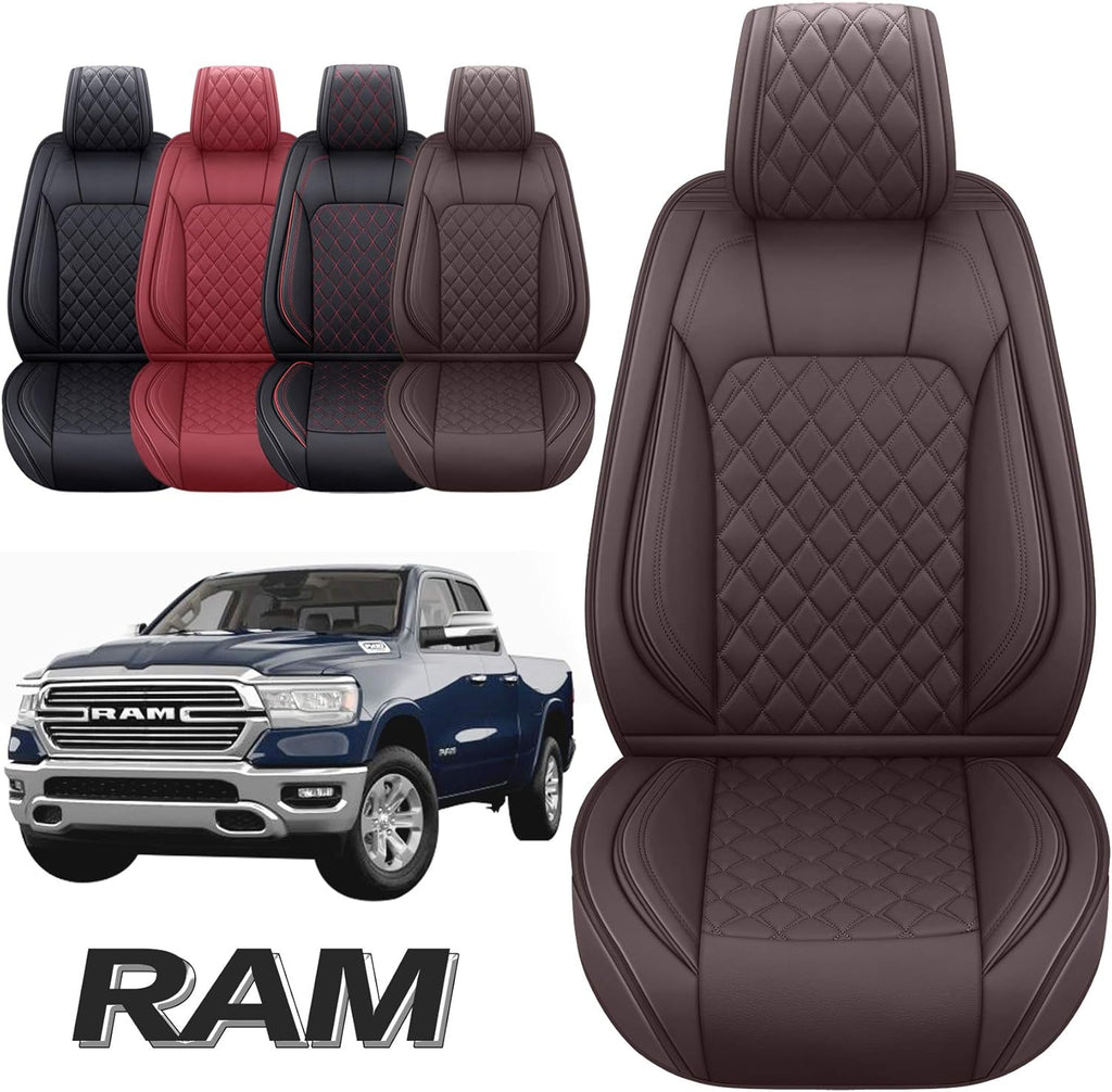Black-Red Waterproof Leather Front Seat Covers for Dodge Ram Pickup W6797