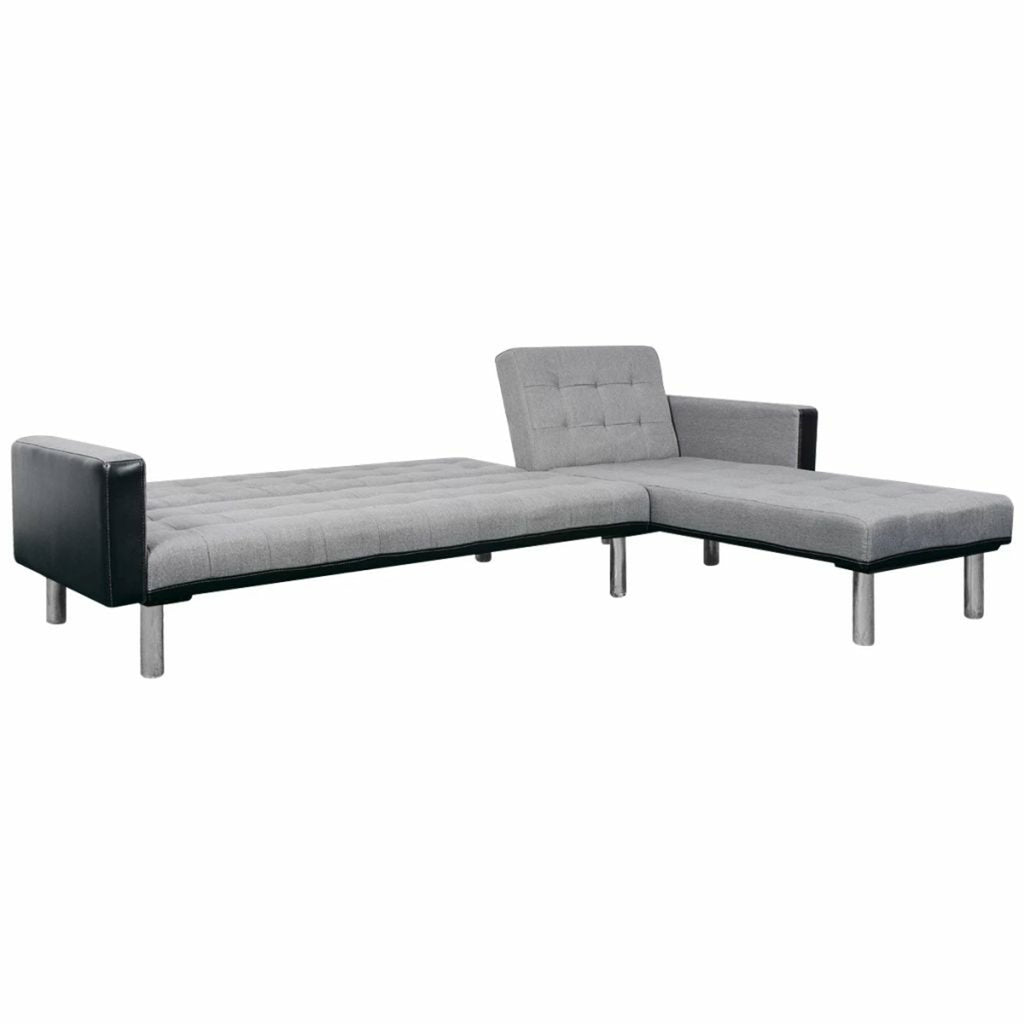 L-shaped Sofa Bed Fabric Black and Gray Q652