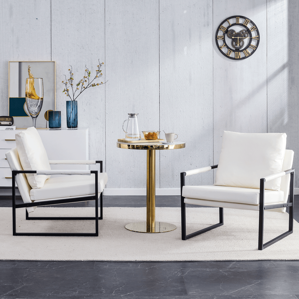 White PU Leather Upholstered Armchair with Metal Frame S15188