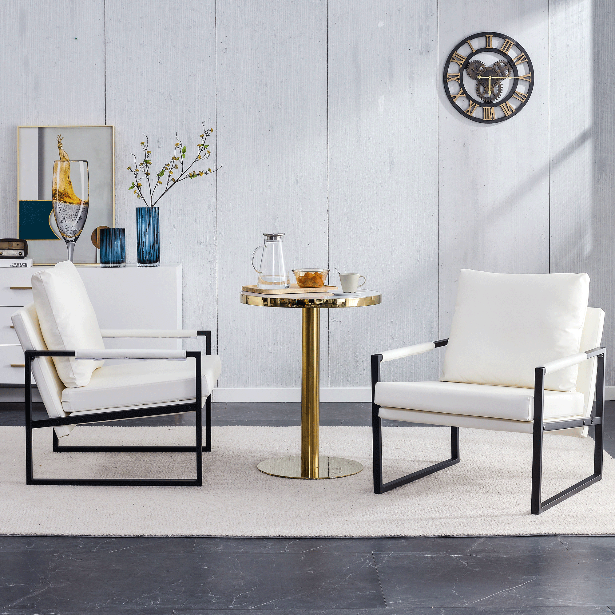 White PU Leather Upholstered Armchair with Metal Frame S15188
