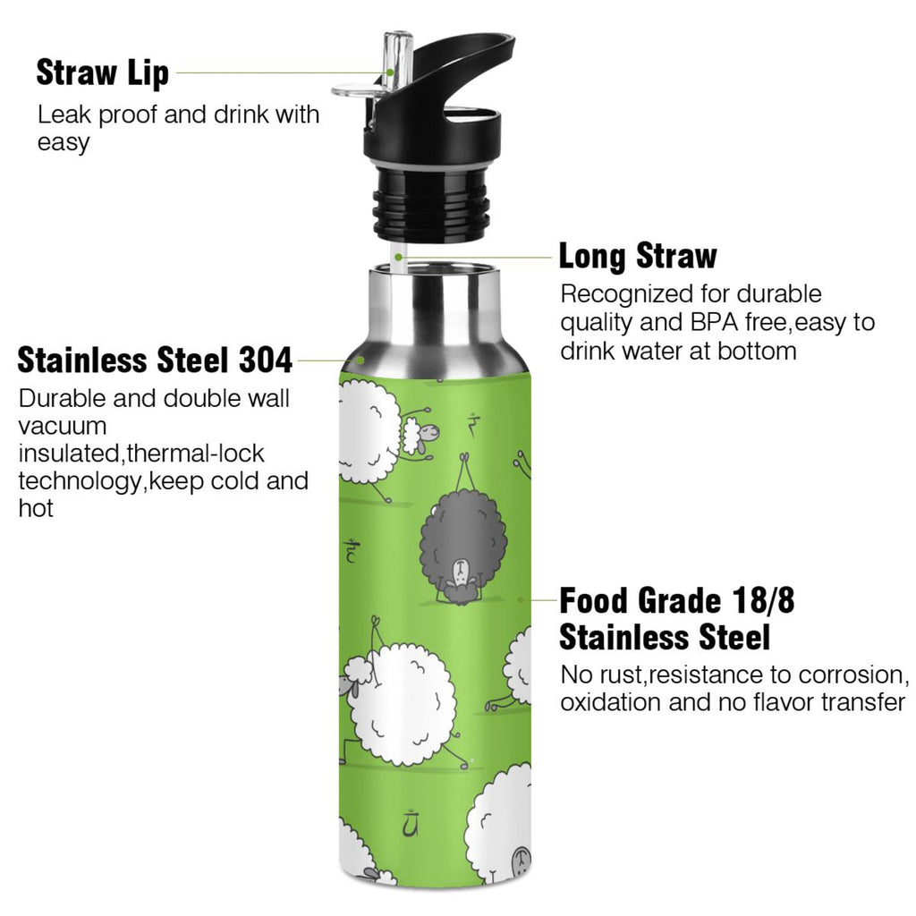Green Stainless Steel Insulated Water Bottle with Straw Lid B592062