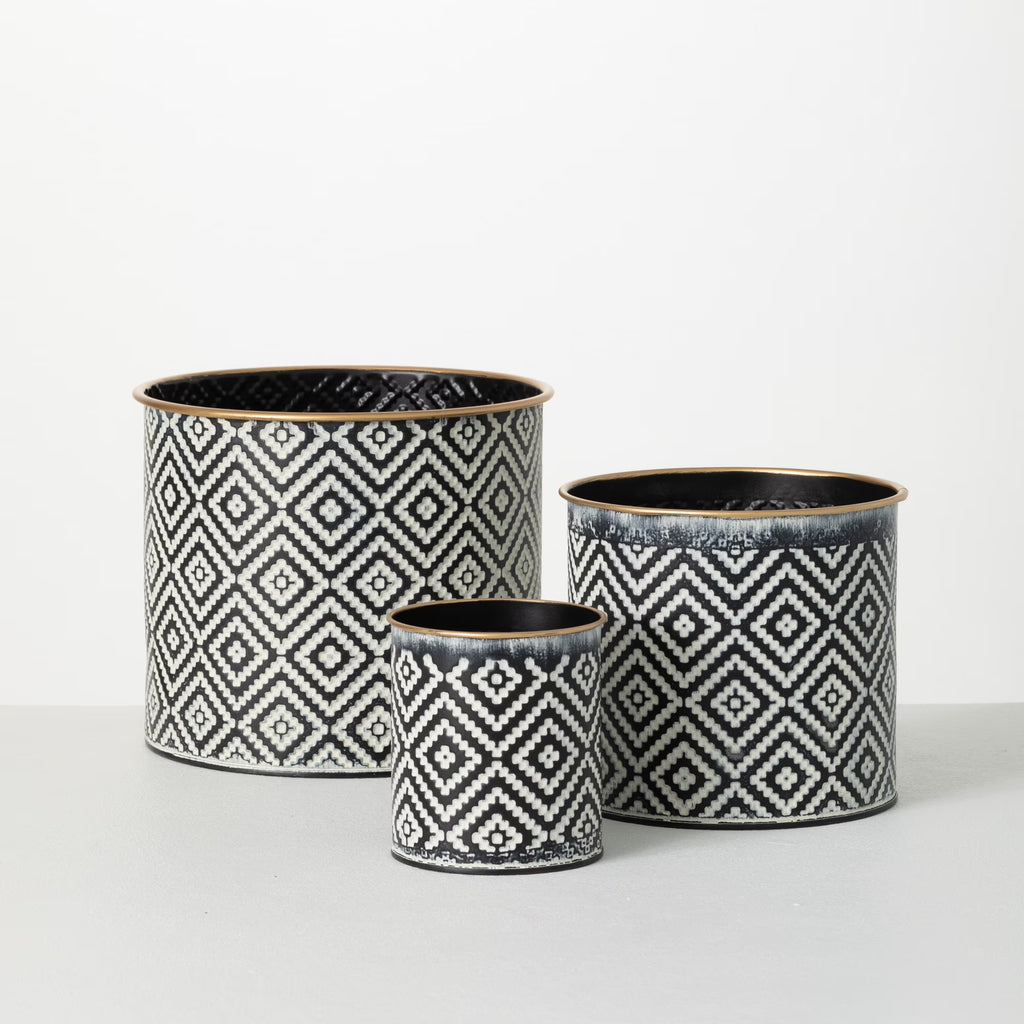 Geometric Motif Metal Planter Set of 3, Multicolored O389