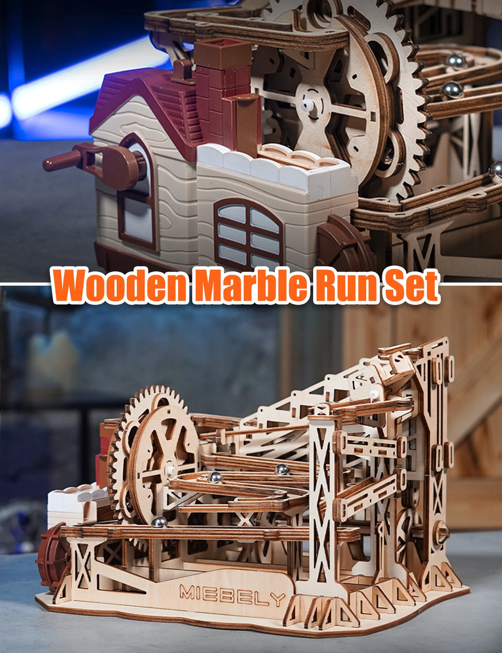 3D Wooden Puzzles Marble Run Model Building Kits with Motor V8921