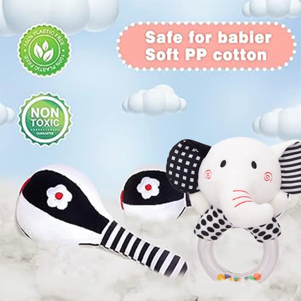 3PCS Soft High Contrast Black and White Baby Rattles S2316